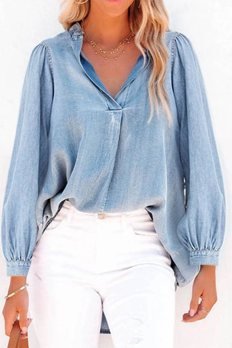 Denim Dream Balloon Sleeve Top