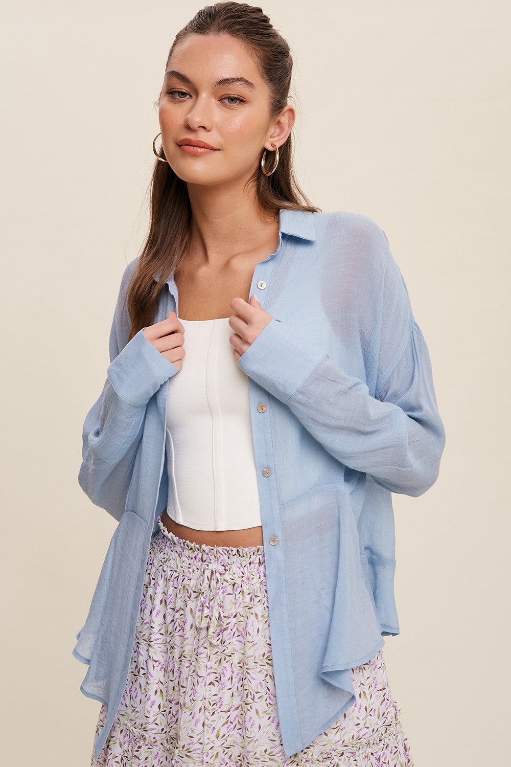 Textured Button Down Blouse