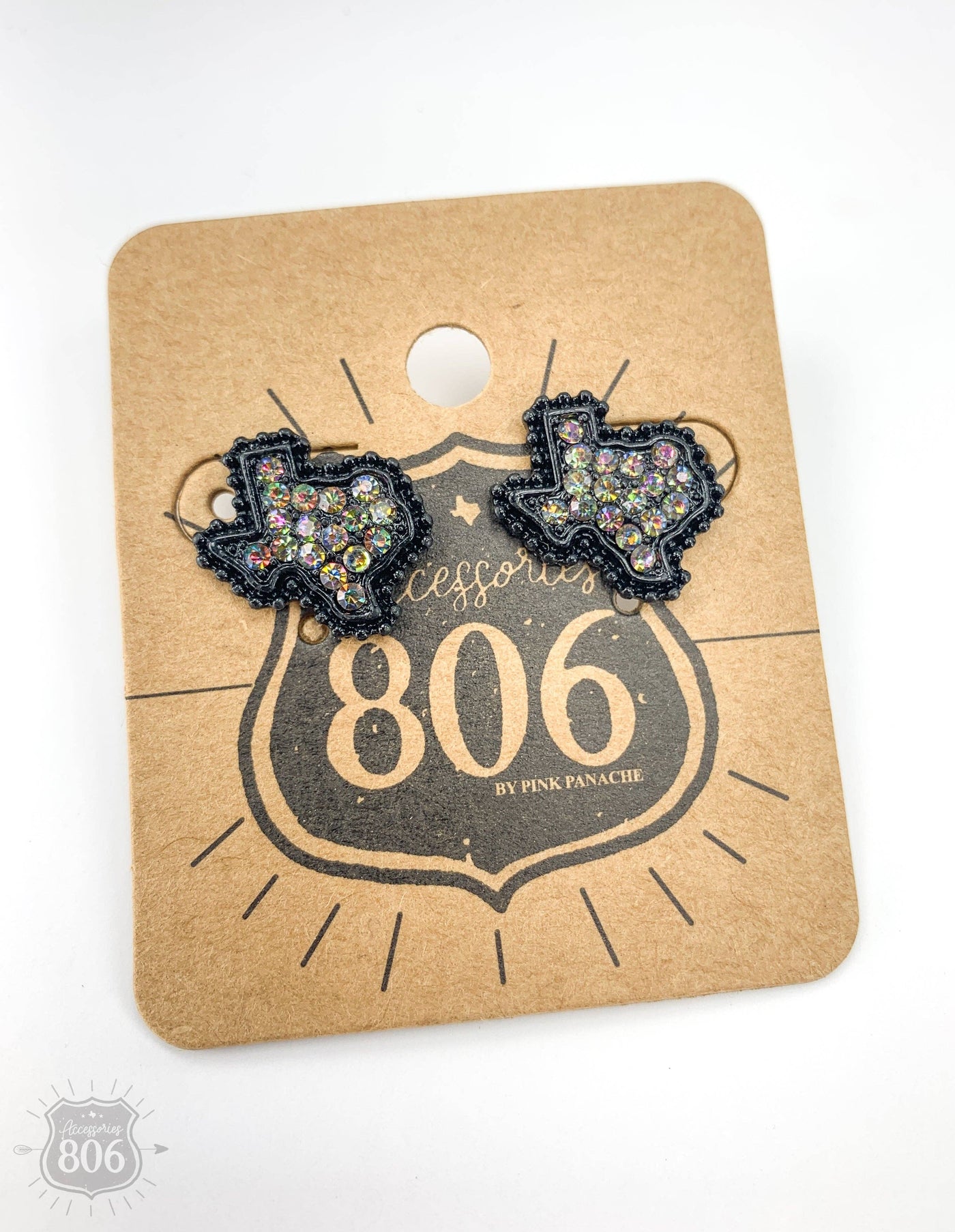 Rhinestoned Texas Black Post Earrings