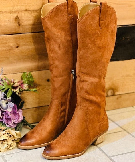 Stacey Knee-High Western Boot - Tan